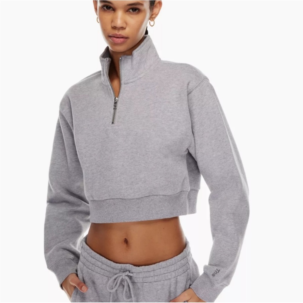 Aritzia Wilfred Free Quarter Zip Cropped Cotton‎ Blend Sweatshirt Size XXS